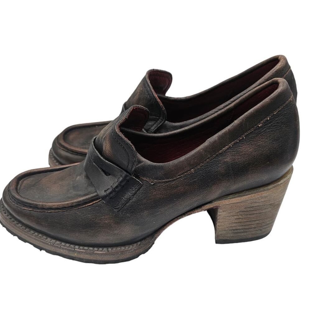 Freebird Bristol 11 Brown Leather Chunky Loafer Grunge Wester Boho Stacked Heel